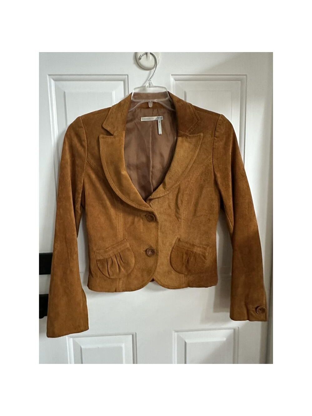 Classiques Entier Blazer Womens M Brown Leather Cropped Lined Workwear Jacket - Picture 2 of 11